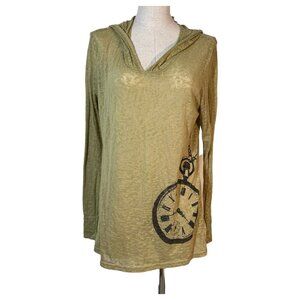 Ellembee XL Women's Lightweight Hooded Long Sleeve Top With Pocket Watch Graphic